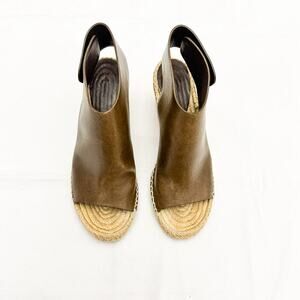 Celine Espadrilles Green/Brown Platform Leather Wedge Style Shoes Size 40 Paris